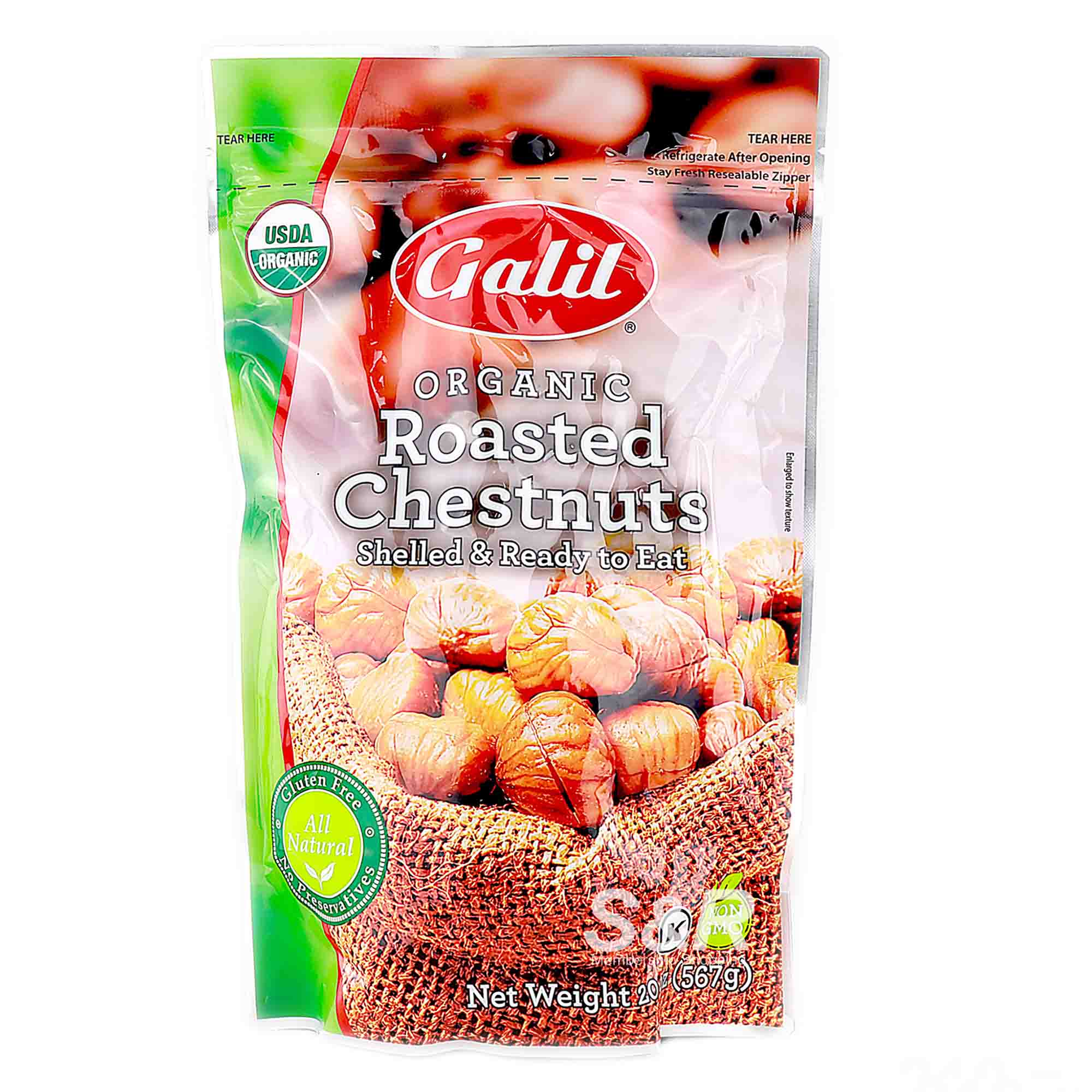 Galil Organic Roasted Chestnuts Shelled and Ready to Eat 567g